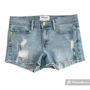 Frame Le Cutoff Light Wash Distressed Blue Denim Jean Shorts Size 25