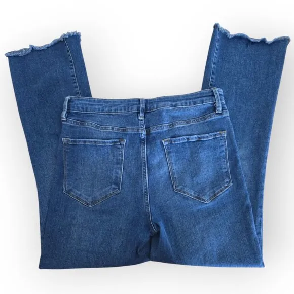 Free People Med Wash Blue High Rise Raw Hem Straight Leg Jeans Size 30