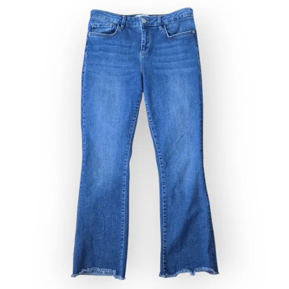 Free People Med Wash Blue High Rise Raw Hem Straight Leg Jeans Size 30