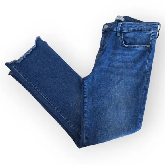 Free People Med Wash Blue High Rise Raw Hem Straight Leg Jeans Size 30