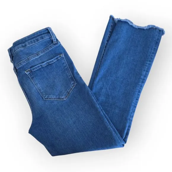 Free People Med Wash Blue High Rise Raw Hem Straight Leg Jeans Size 30
