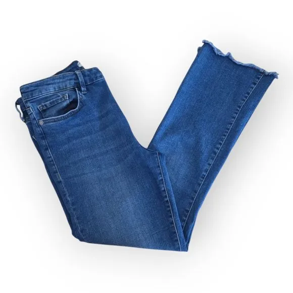 Free People Med Wash Blue High Rise Raw Hem Straight Leg Jeans Size 30