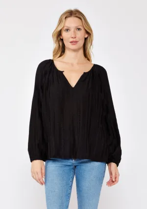 Geo Jacquard Long Sleeve Keyhole Blouse