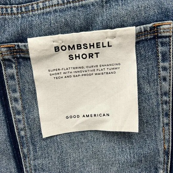 Good American Bombshell Cut Off Jean Shorts Women's Size 22 Button Fly Denim NWT