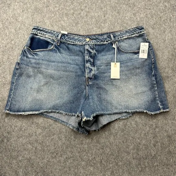 Good American Bombshell Cut Off Jean Shorts Women's Size 22 Button Fly Denim NWT