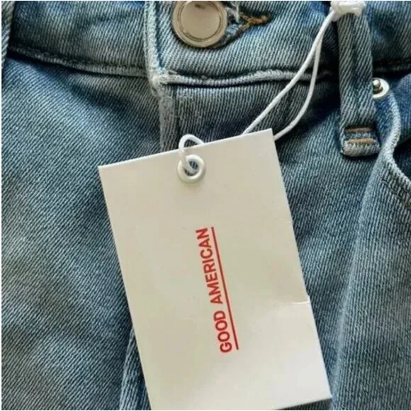 Good American Denim High Waist Bermuda Fray Hem Shorts Size 8/29