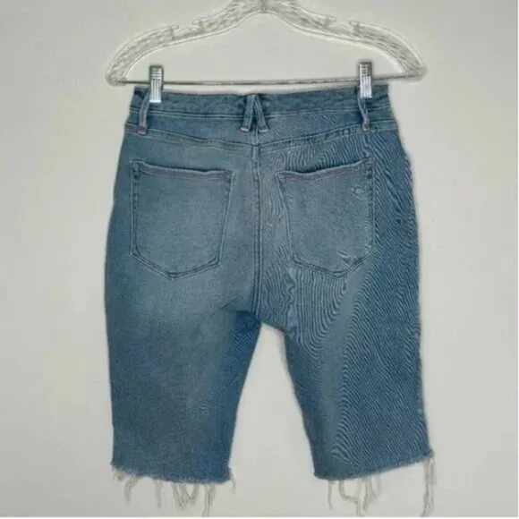 Good American Denim High Waist Bermuda Fray Hem Shorts Size 8/29