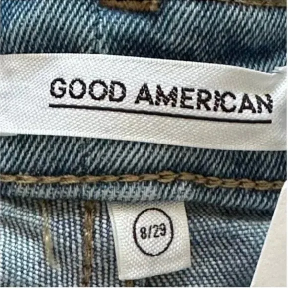Good American Denim High Waist Bermuda Fray Hem Shorts Size 8/29