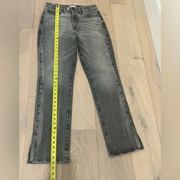 GOOD AMERICAN Good Boy Side Slit Straight Jeans Black Gray Wash size 8/29
