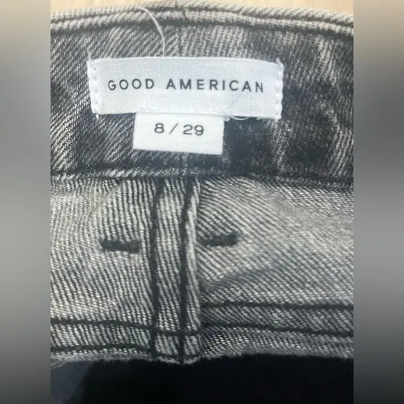 GOOD AMERICAN Good Boy Side Slit Straight Jeans Black Gray Wash size 8/29