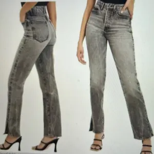 GOOD AMERICAN Good Boy Side Slit Straight Jeans Black Gray Wash size 8/29