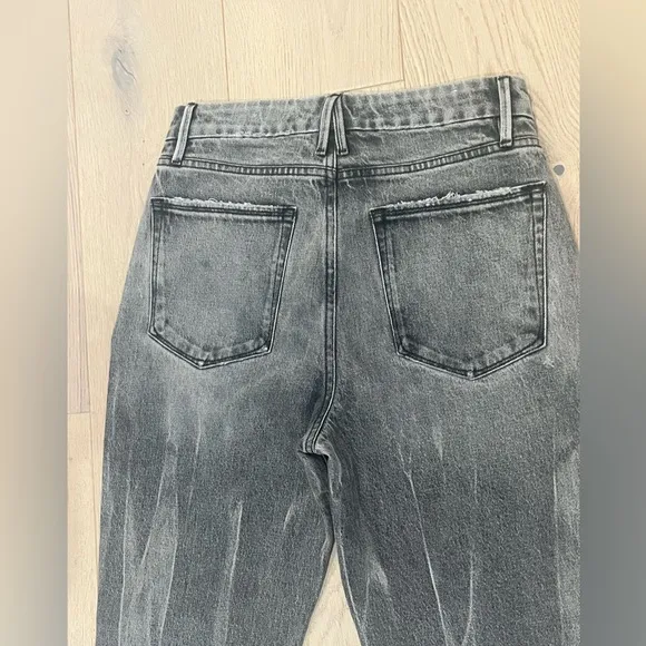 GOOD AMERICAN Good Boy Side Slit Straight Jeans Black Gray Wash size 8/29