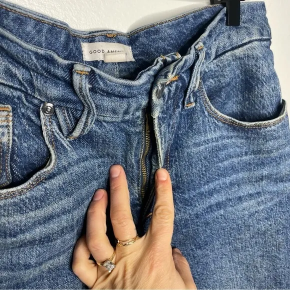 Good American Good Curve High Waist Raw Hem Straight Leg Jeans Womens 4/27
