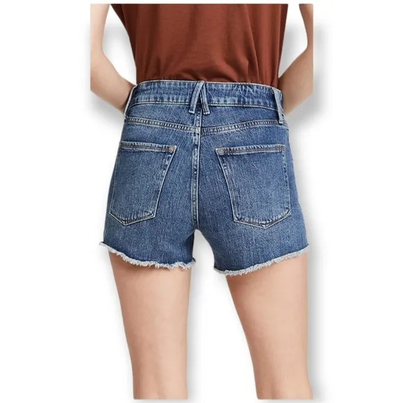 Good American The cut off fold over waist denim shorts