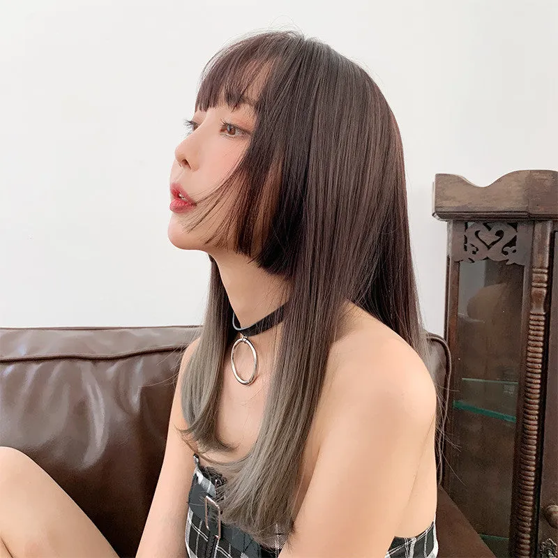 GRADIENT BROWN GRAY LONG STRAIGHT WIG UB3330
