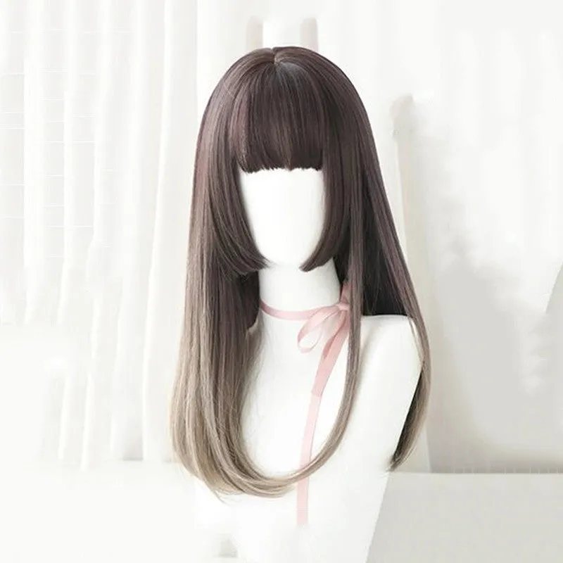 GRADIENT BROWN GRAY LONG STRAIGHT WIG UB3330