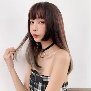 GRADIENT BROWN GRAY LONG STRAIGHT WIG UB3330