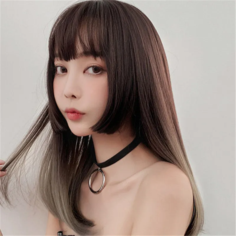 GRADIENT BROWN GRAY LONG STRAIGHT WIG UB3330