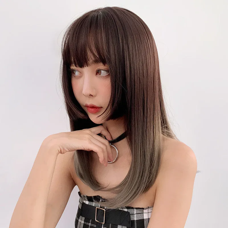 GRADIENT BROWN GRAY LONG STRAIGHT WIG UB3330