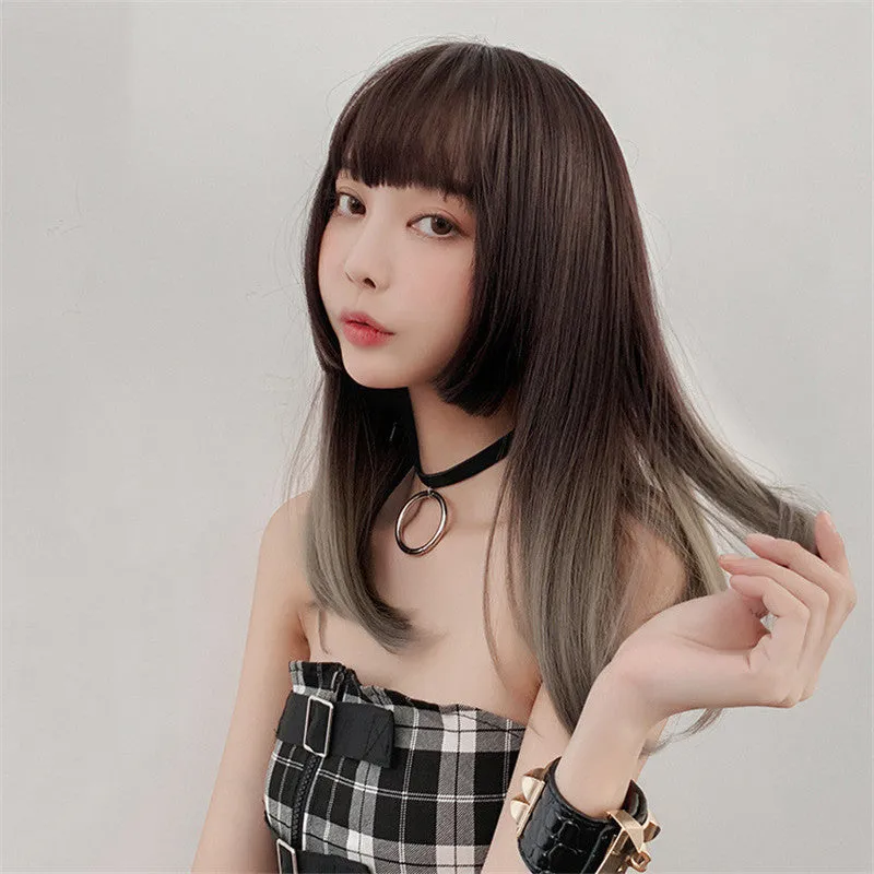 GRADIENT BROWN GRAY LONG STRAIGHT WIG UB3330