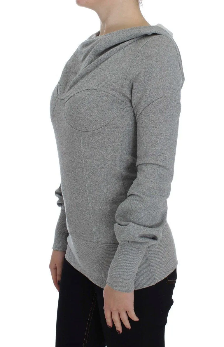 Gray Cotton Top Pullover Hooded Sweater