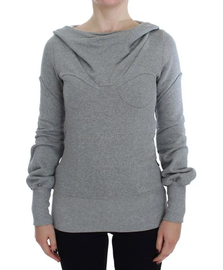 Gray Cotton Top Pullover Hooded Sweater