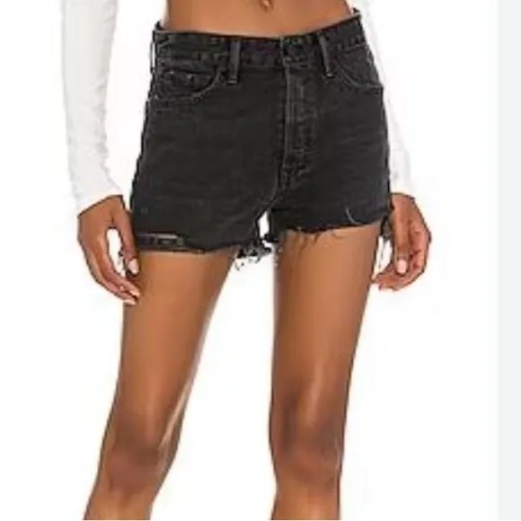 GRLFRND Helena High Rise Cutoff Denim Shorts 25 Black Distressed
