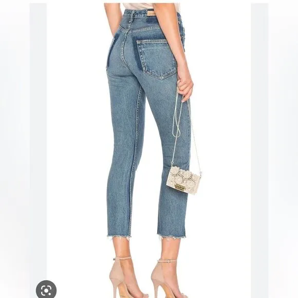 GRLFRND high waist skinny crop frayed jeans