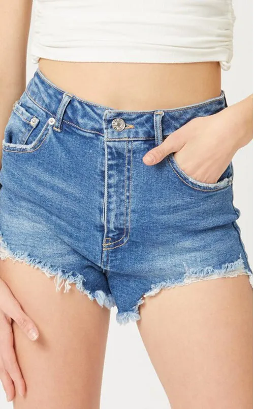 High Rise Distressed  Denim Shorts