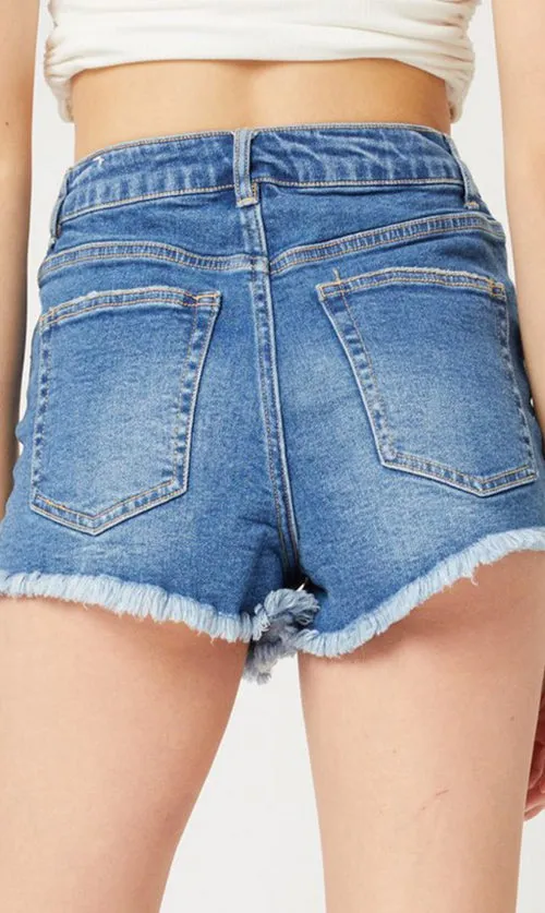 High Rise Distressed  Denim Shorts
