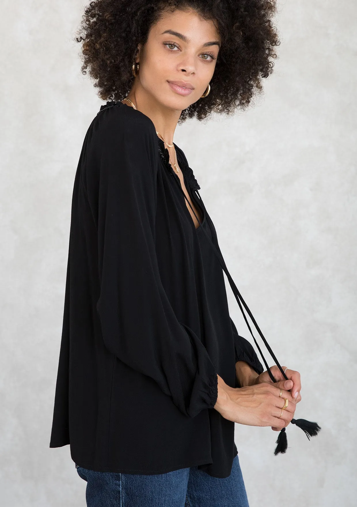 Holiday Bohemian Beaded Peasant Dressy Blouse
