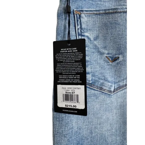 Hudson Jeans Size 27 Nico Straight Cropped Distress Light Wash Vigilance Stretch
