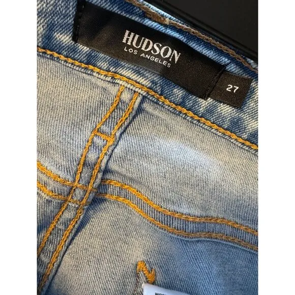 Hudson Jeans Size 27 Nico Straight Cropped Distress Light Wash Vigilance Stretch