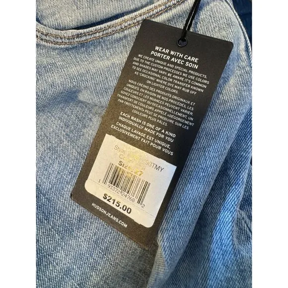 Hudson Jeans Size 27 Nico Straight Cropped Distress Light Wash Vigilance Stretch