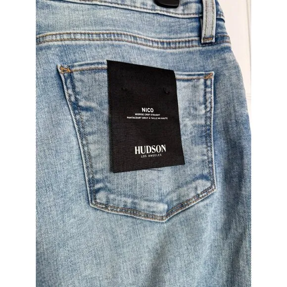 Hudson Jeans Size 27 Nico Straight Cropped Distress Light Wash Vigilance Stretch