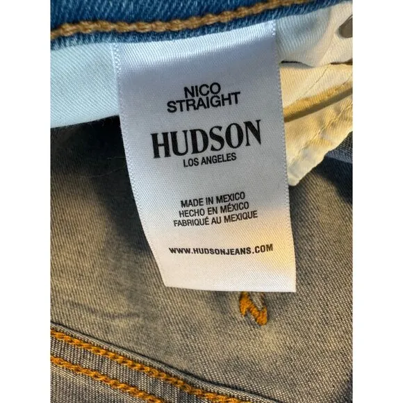 Hudson Jeans Size 27 Nico Straight Cropped Distress Light Wash Vigilance Stretch