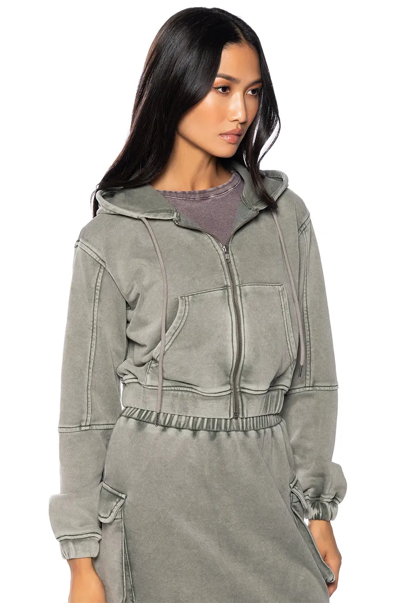 HURRICANE CROPPED ZIP UP HOODIE