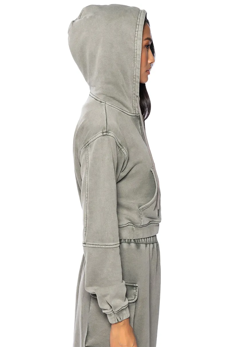 HURRICANE CROPPED ZIP UP HOODIE