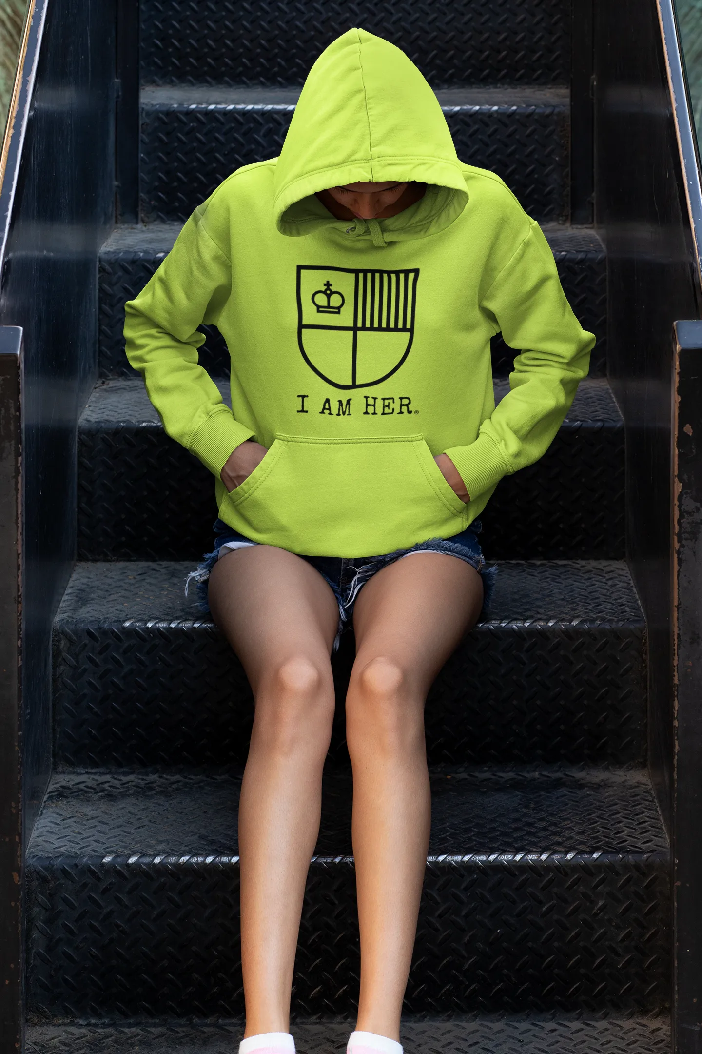 I AM HER Women's Hooded Sweatshirt - Neon