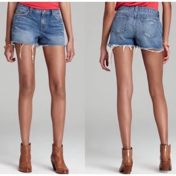 J Brand Libra Cut Off Raw Hem Distressed Denim Jean Shorts