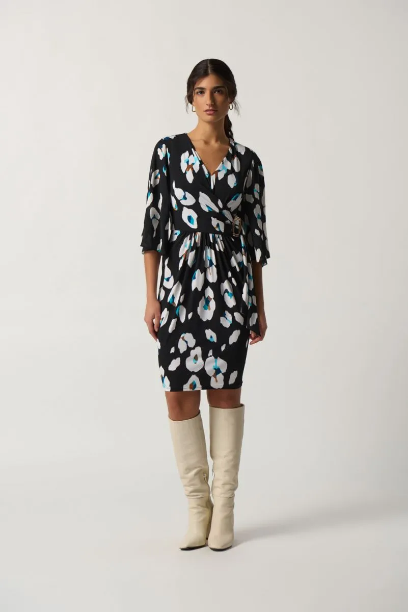 Joseph Ribkoff Black/Multi Animal Print 3/4 Sleeve Sheath Dress 233105