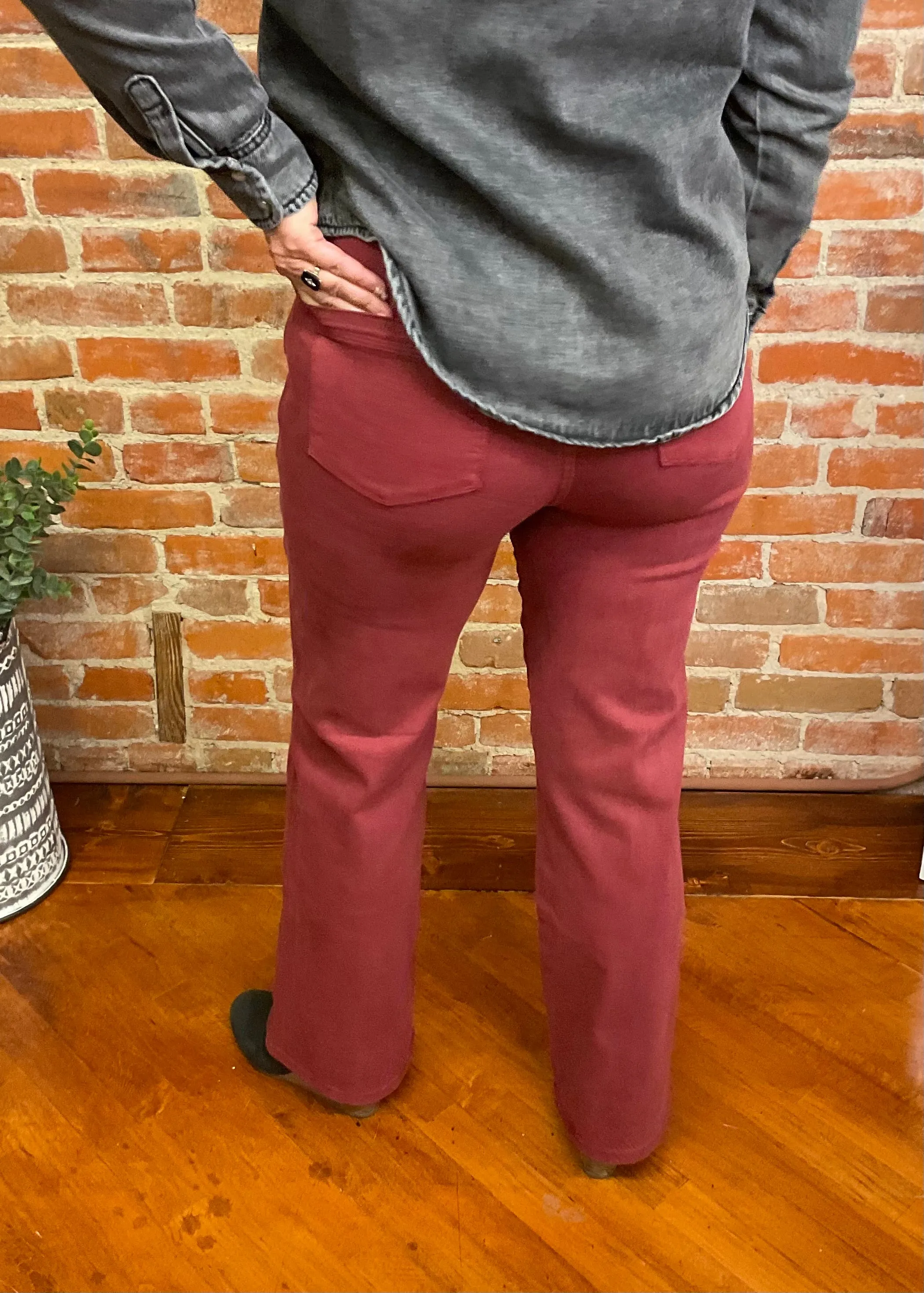 Judy Blue Burgundy Front Seam Straight Leg Jeans