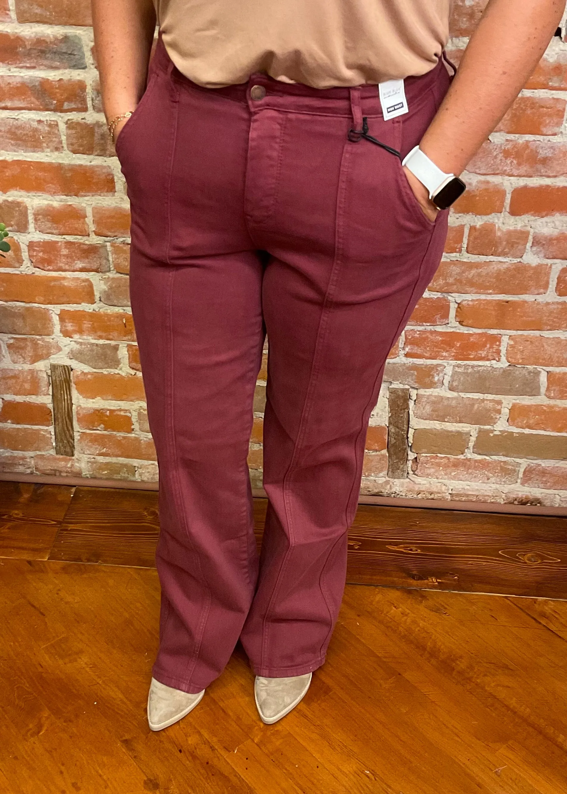 Judy Blue Burgundy Front Seam Straight Leg Jeans
