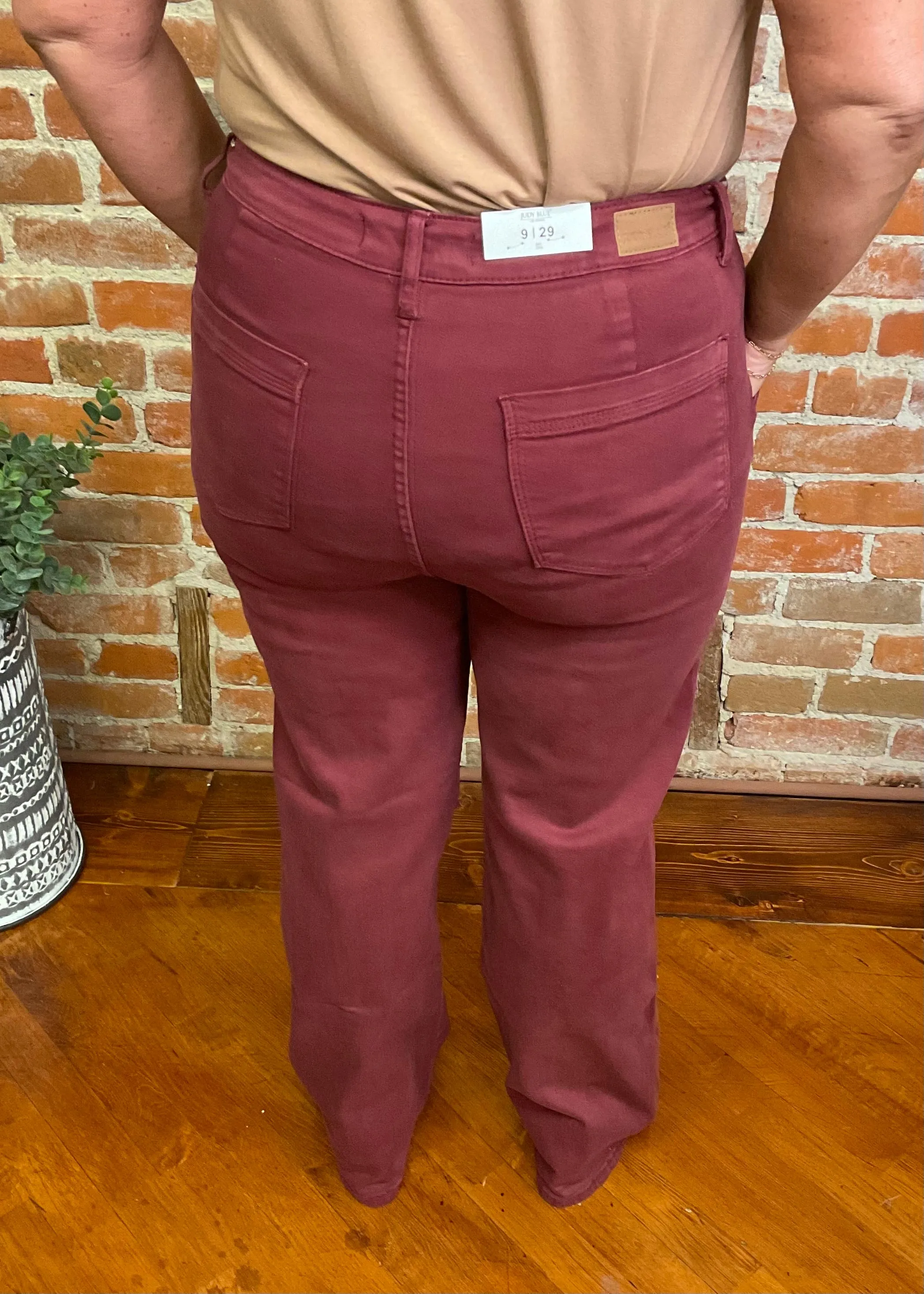 Judy Blue Burgundy Front Seam Straight Leg Jeans