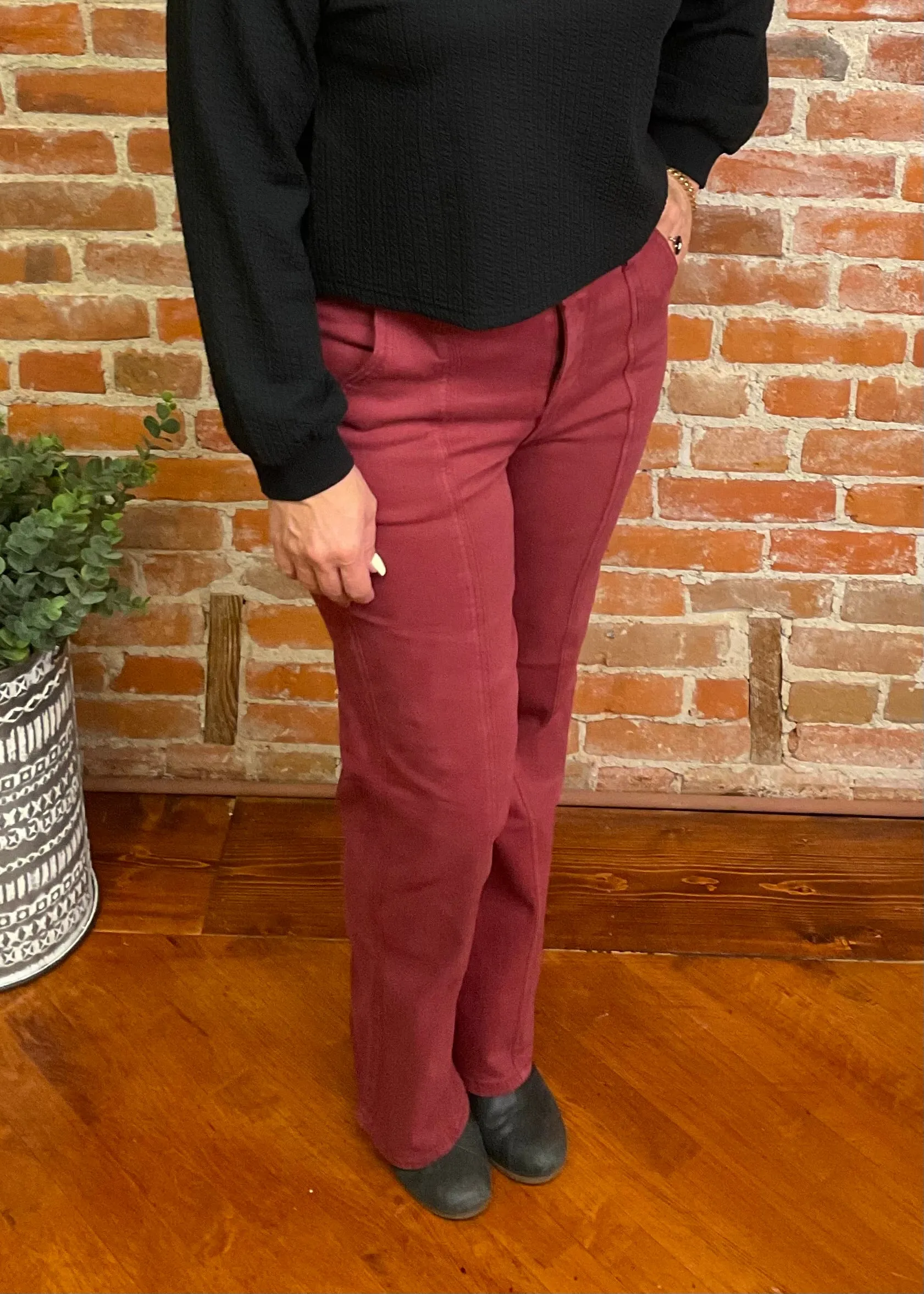 Judy Blue Burgundy Front Seam Straight Leg Jeans