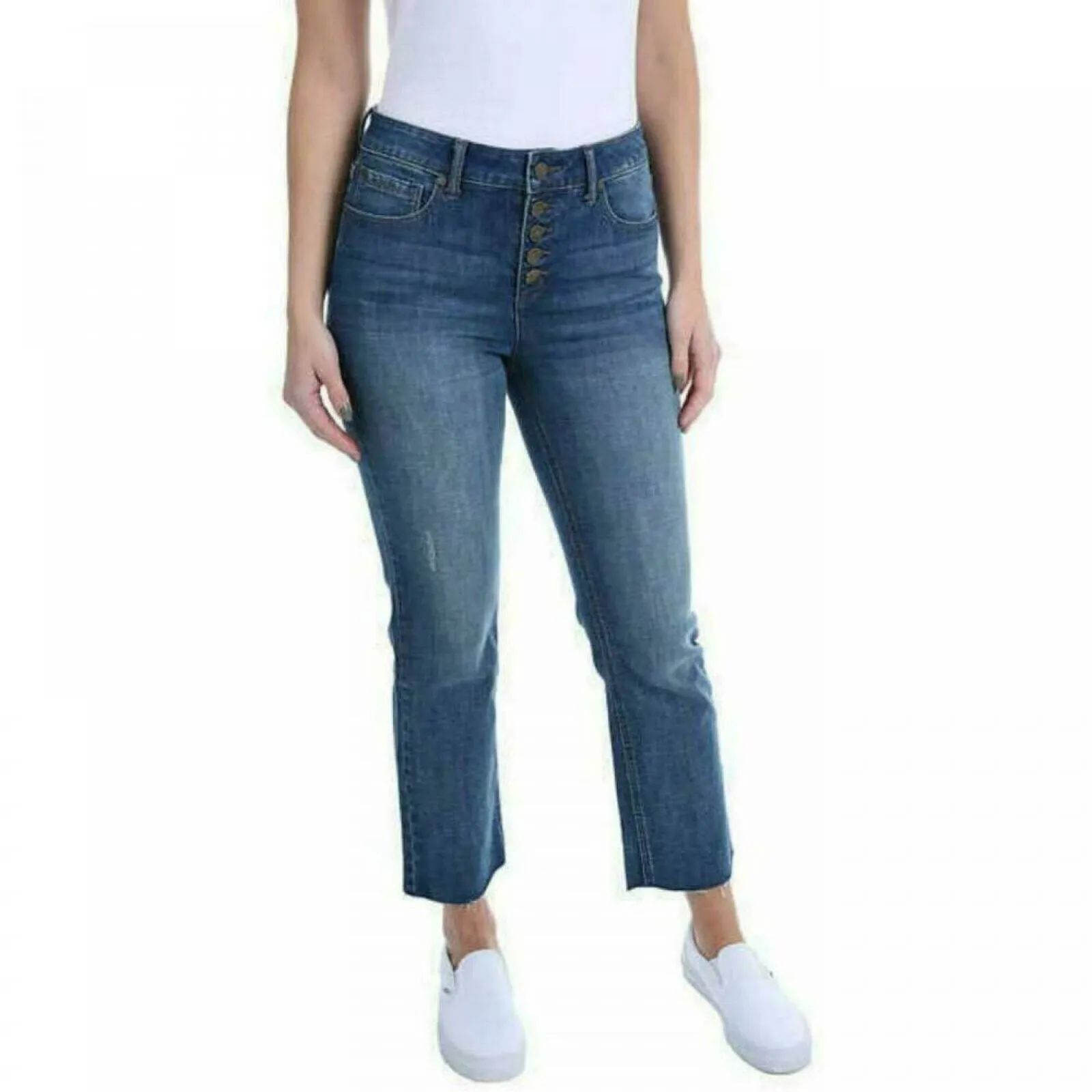 Kenneth Cole Women's Button Fly High Rise Straight Leg Comfort Jeans