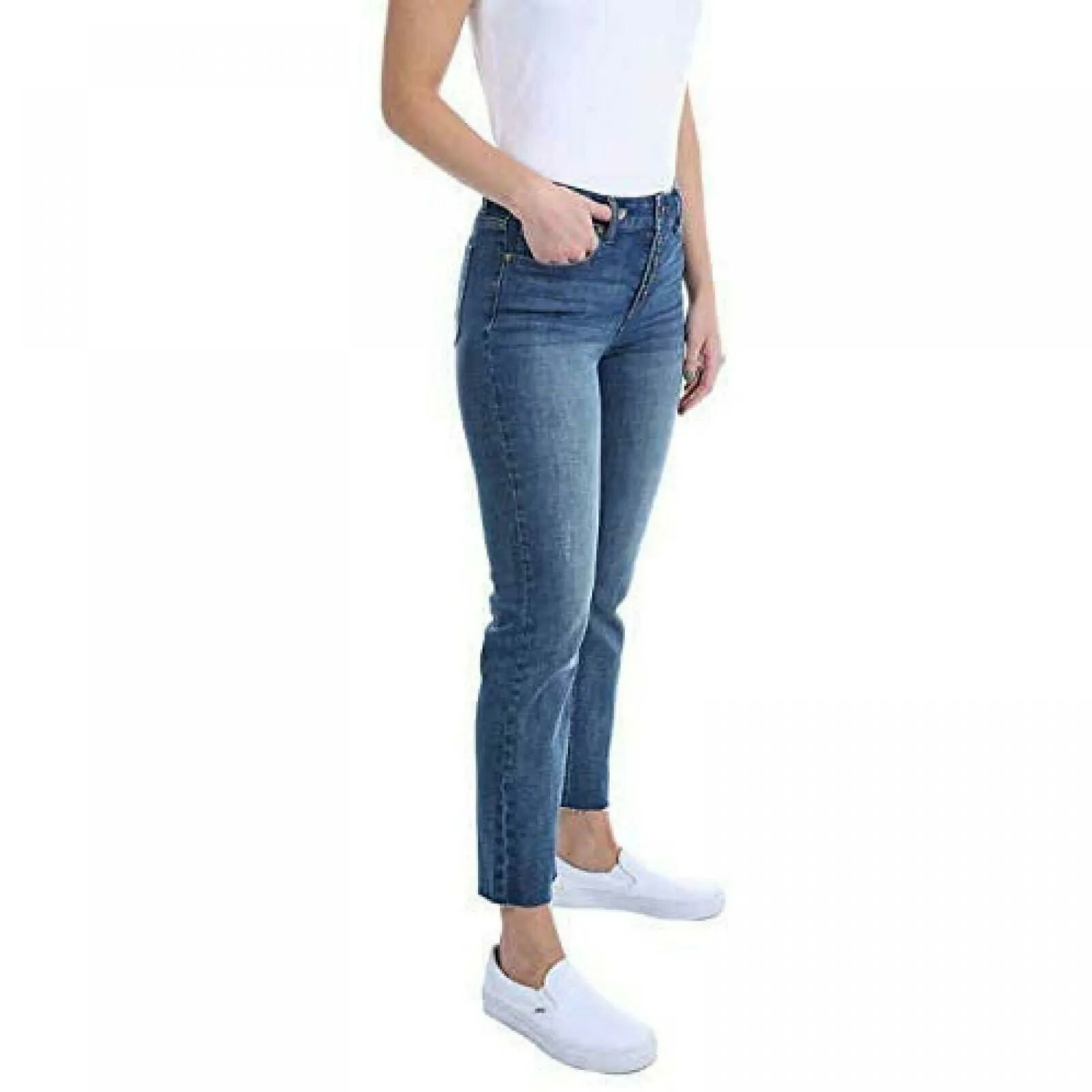 Kenneth Cole Women's Button Fly High Rise Straight Leg Comfort Jeans