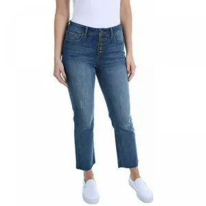 Kenneth Cole Women's Button Fly High Rise Straight Leg Comfort Jeans