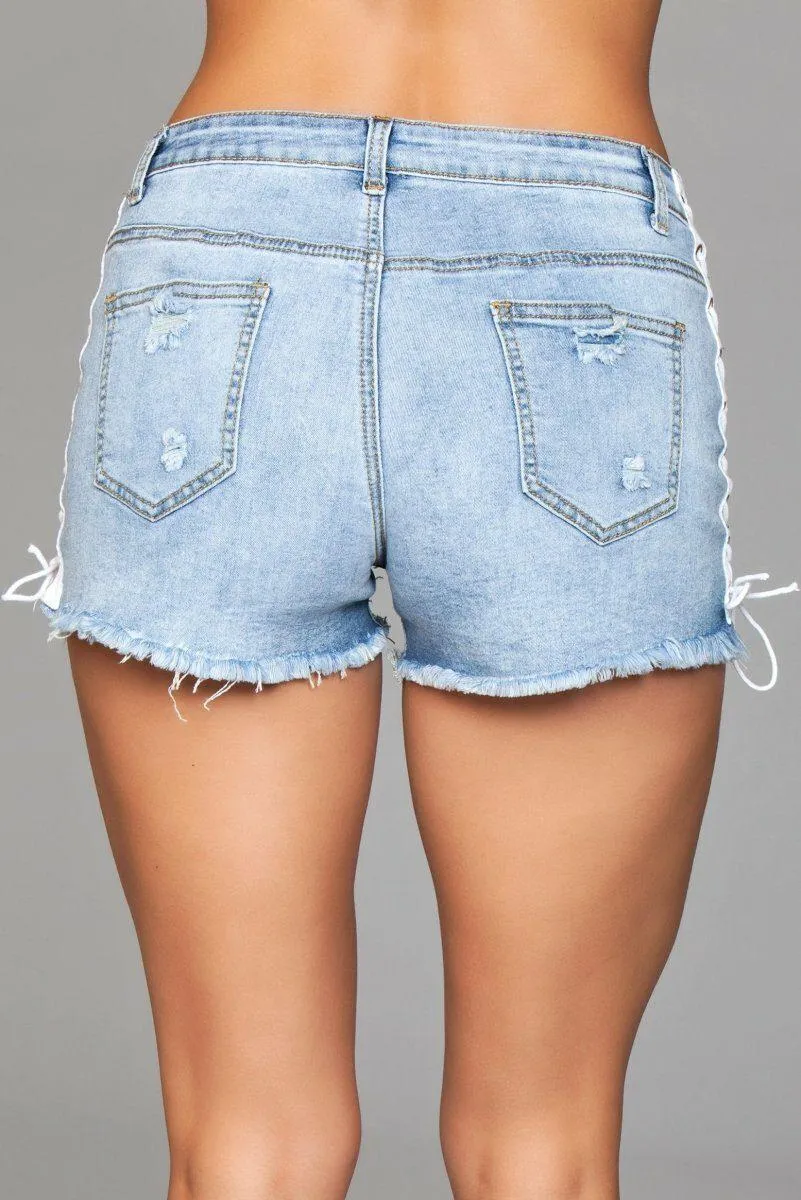 Lace Up Side Denim Shorts