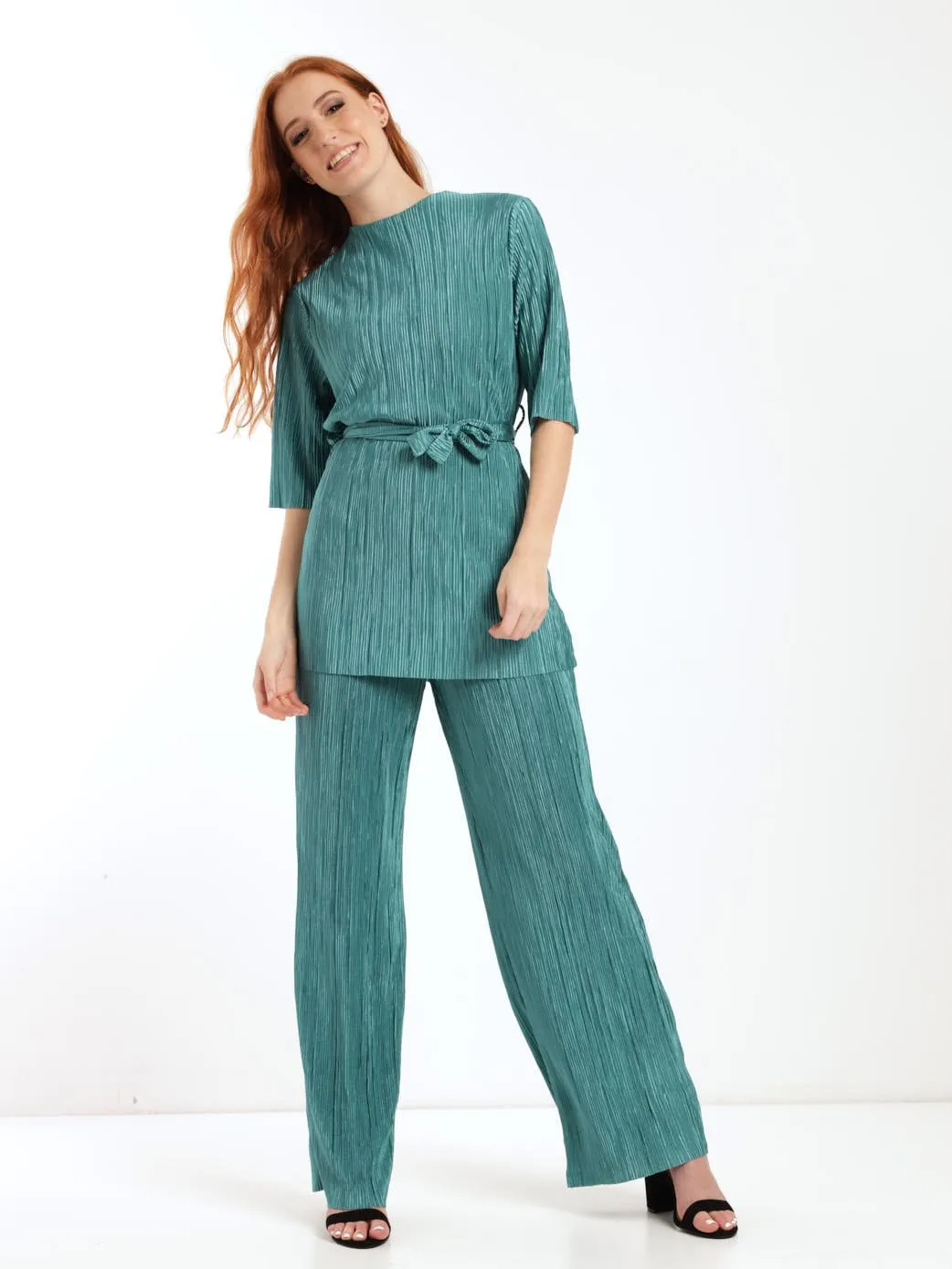Ladies Bodre Tunic Top With Tie Belt - Teal